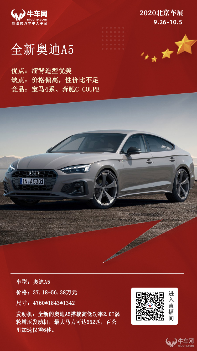 北京车展:新款奥迪a5亮相 精致化小升级造型更凌厉!